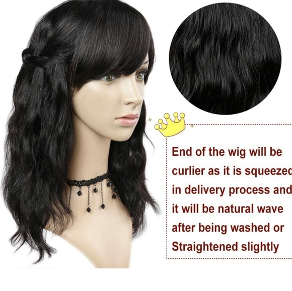 Human hair wig with bangs
